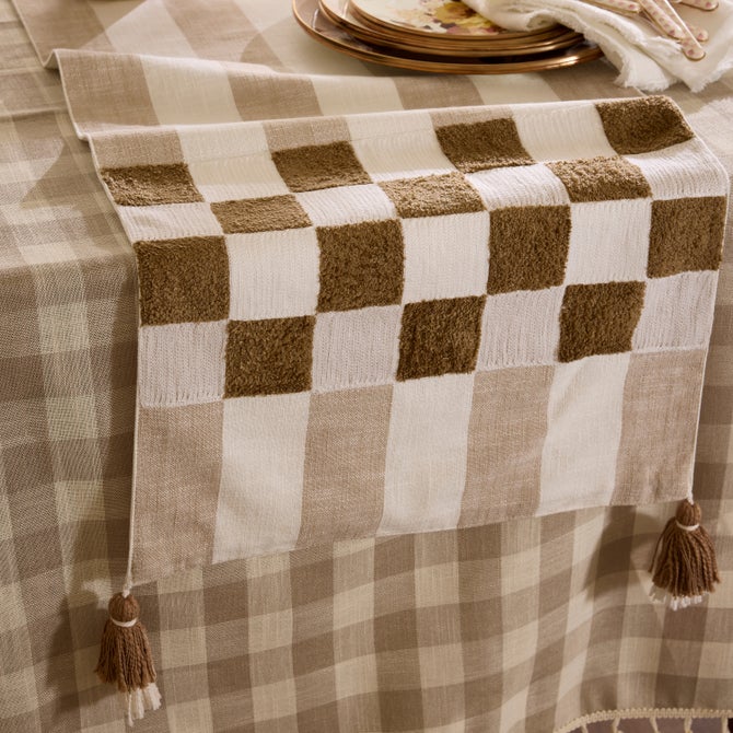 Flax Checks and Stripes Table Runner image number 1