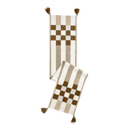 Flax Checks and Stripes Table Runner