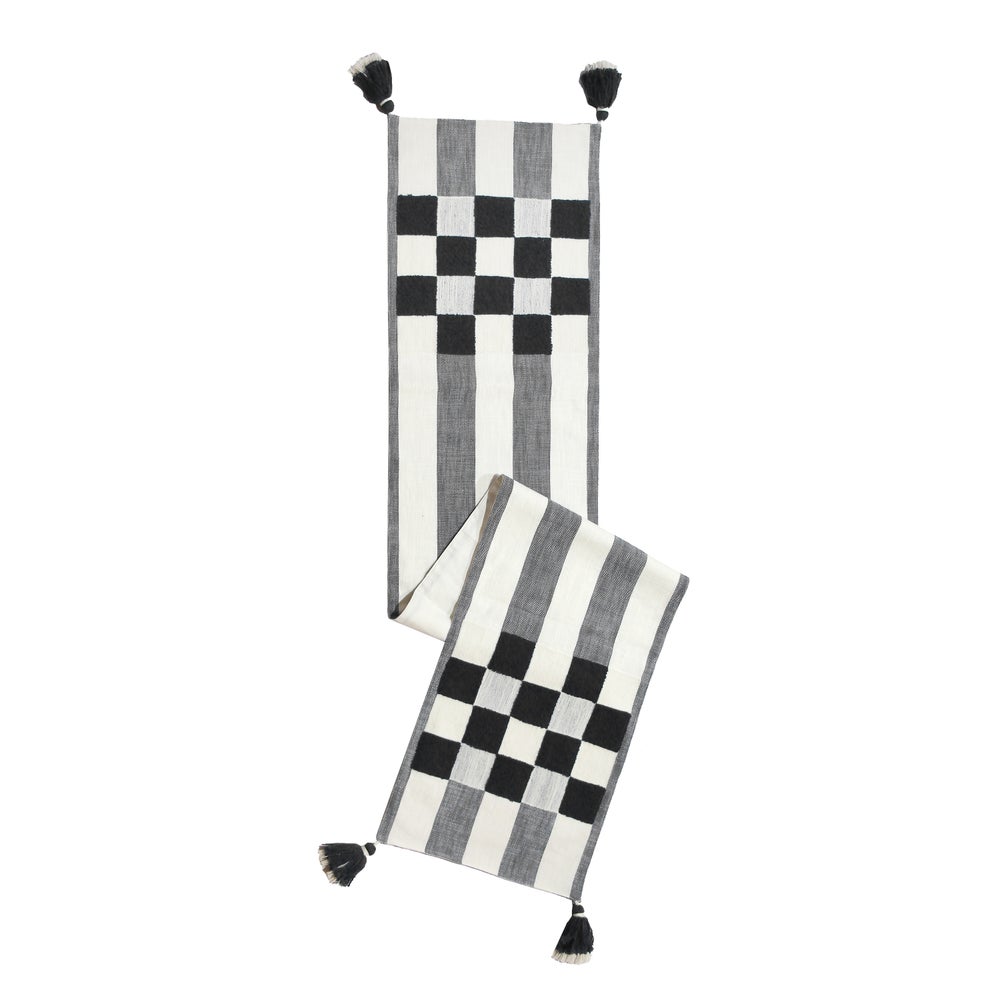 Indigo Checks and Stripes Table Runner - Black mackenzie-childs Panama imagen 1