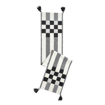 Black Checks and Stripes Table Runner