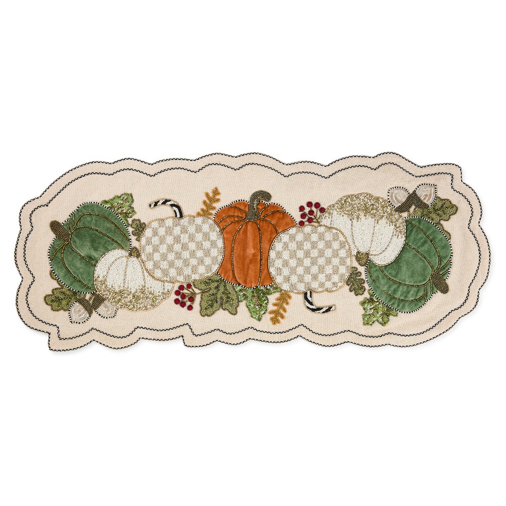 Mocha Check Pumpkin Beaded Table Runner mackenzie-childs Panama imagen 1 Mocha Check Pumpkin Beaded Table Runner mackenzie-childs Panama imagen 1