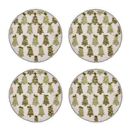Farmhouse Trees Round Beaded Placemat, Set of 4