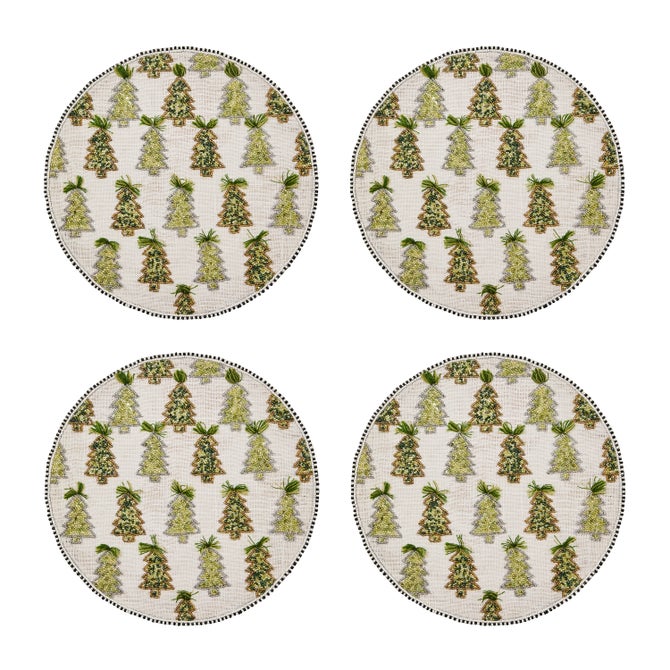 Farmhouse Trees Round Beaded Placemat, Set of 4 image number 0