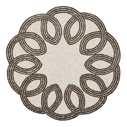Scalloped Black & White Beaded Placemat