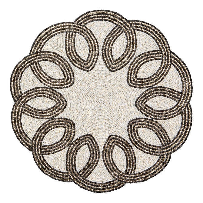 Scalloped Black & White Beaded Placemat image number 0