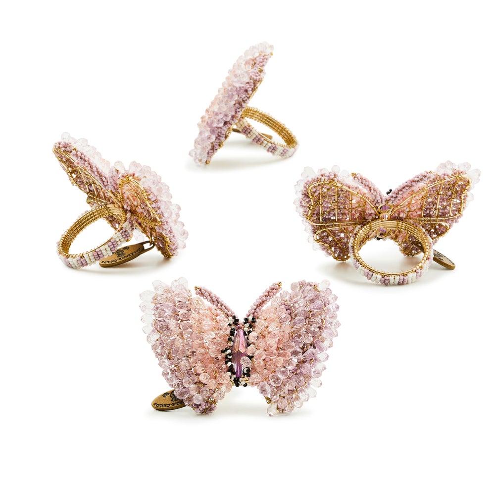 Pink Butterfly Hill Napkin Rings, Set of 4 mackenzie-childs Panama imagen 1 Pink Butterfly Hill Napkin Rings, Set of 4 mackenzie-childs Panama imagen 1