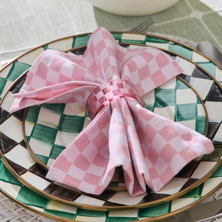 Pink Check Napkin Rings, Set of 4