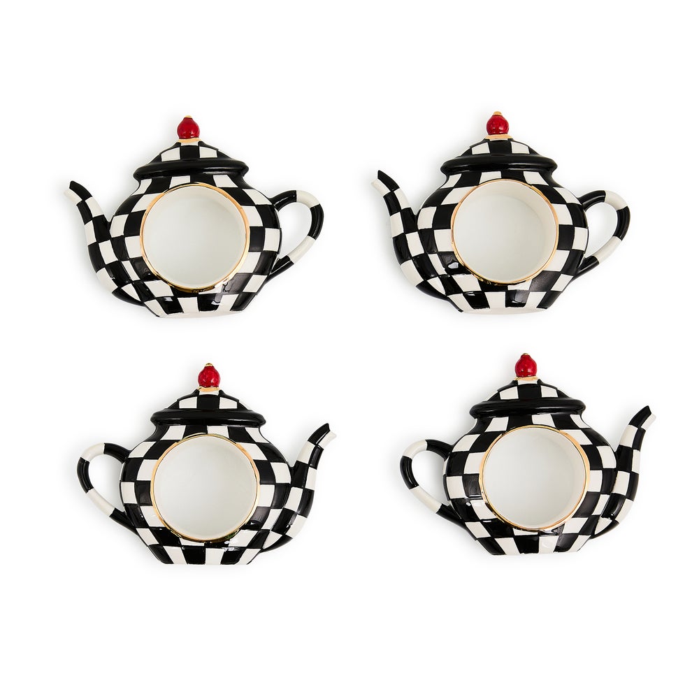 Courtly Check Teapot Napkin Rings, Set of 4 mackenzie-childs Panama imagen 1 Courtly Check Teapot Napkin Rings, Set of 4 mackenzie-childs Panama imagen 1