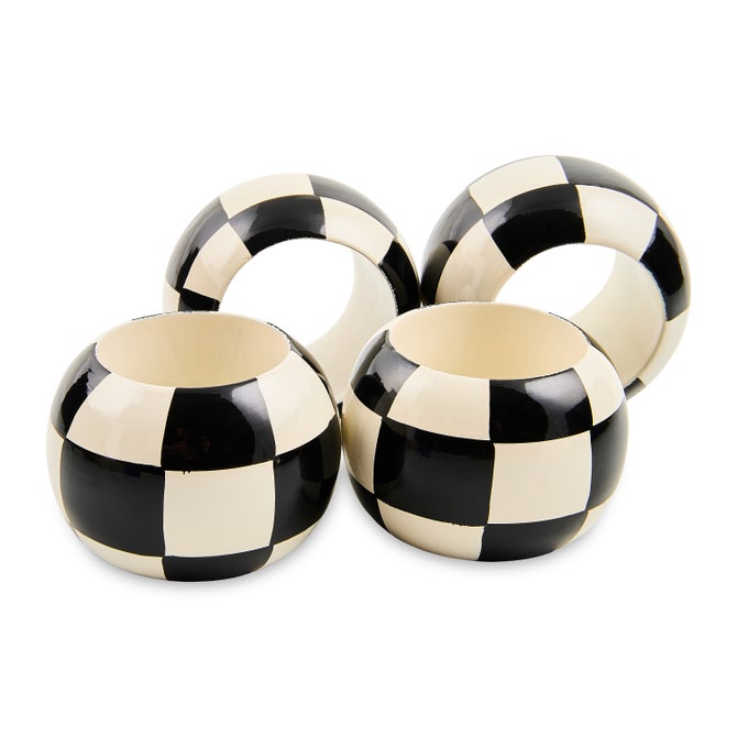 Black and White Check Wood Napkin Rings, Set of 4 image number 1