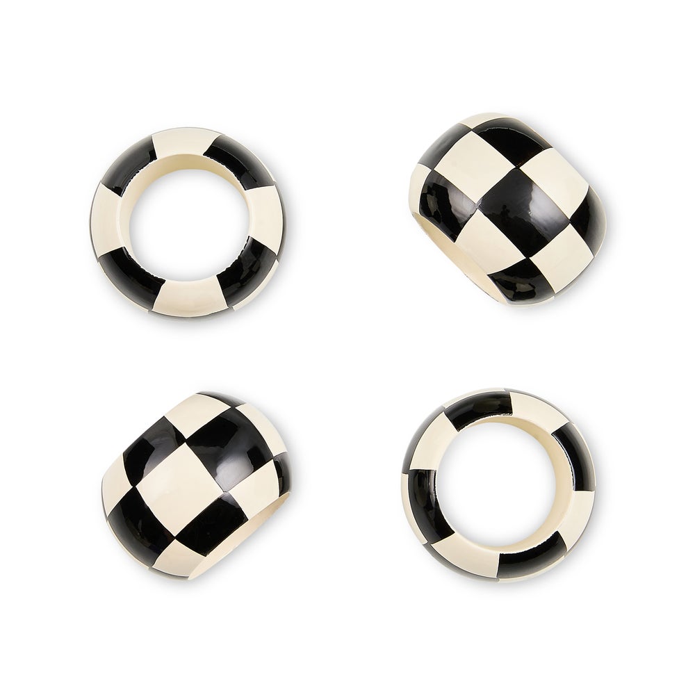 Black and White Check Wood Napkin Rings, Set of 4 mackenzie-childs Panama imagen 1