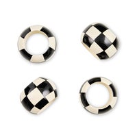 Black and White Check Wood Napkin Rings, Set of 4