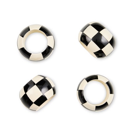 Black and White Check Wood Napkin Rings, Set of 4