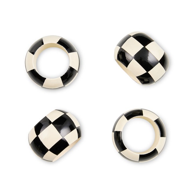 Black and White Check Wood Napkin Rings, Set of 4 image number 0