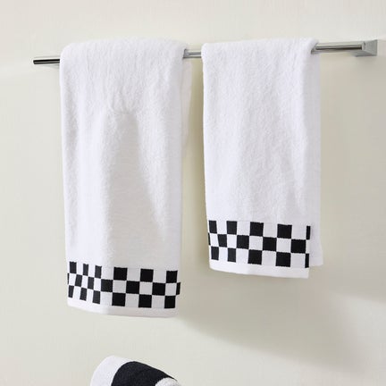 Bath Towel with Black Check Border