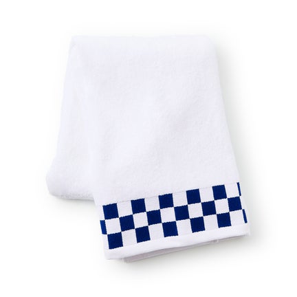 Bath Towel with Navy Check Border