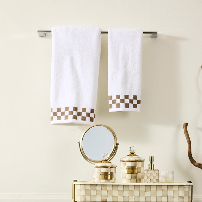 Bath Towel with Mocha Check Border image number 1