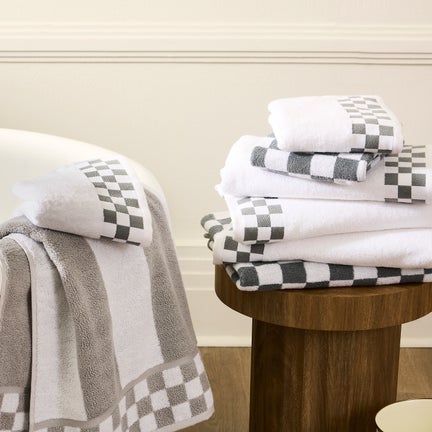 Hand Towel with Grey Check Border