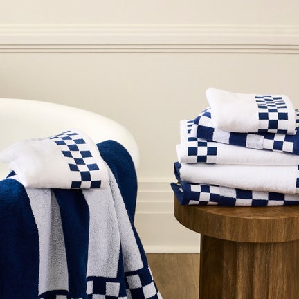 Hand Towel with Navy Check Border