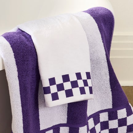 Hand Towel with Plum Check Border