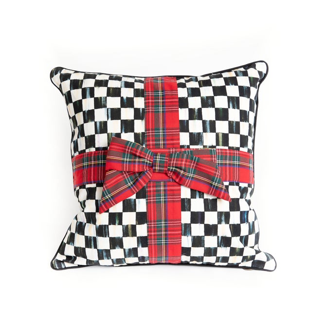 Courtly Check Tartan Bow Throw Pillow image number 0