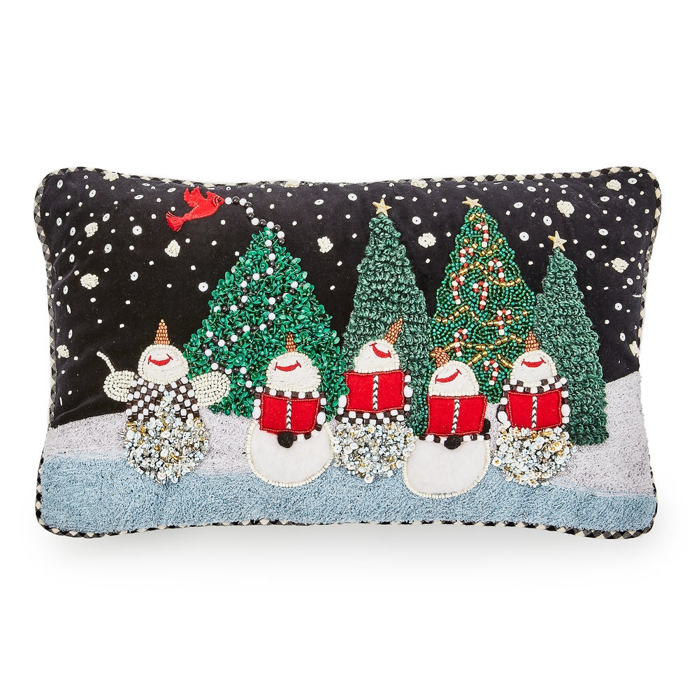 Caroling Snowmen Beaded Lumbar Pillow mackenzie-childs Panama imagen 1