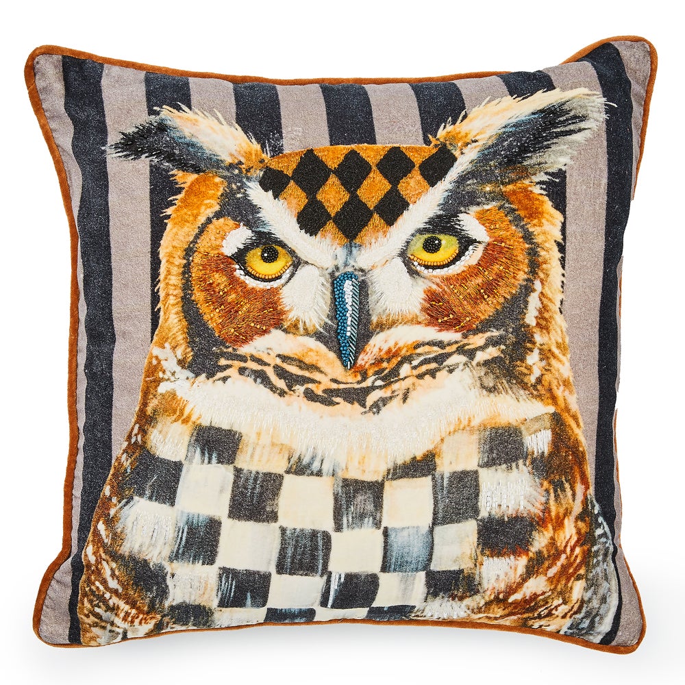 Autumnology Check Owl Throw Pillow mackenzie-childs Panama imagen 1