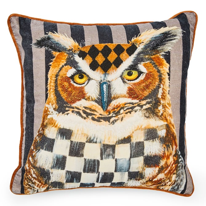 Autumnology Check Owl Throw Pillow image number 0