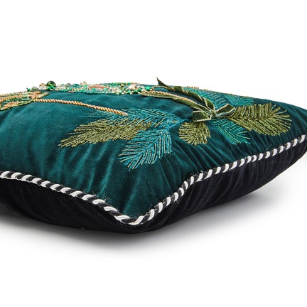 Emerald Ornaments Beaded Throw Pillow