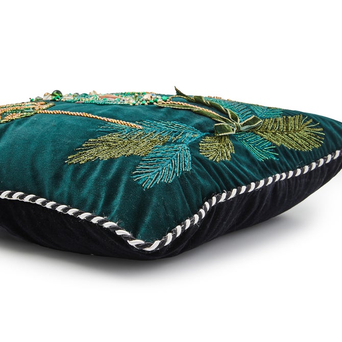 Emerald Ornaments Beaded Throw Pillow image number 2