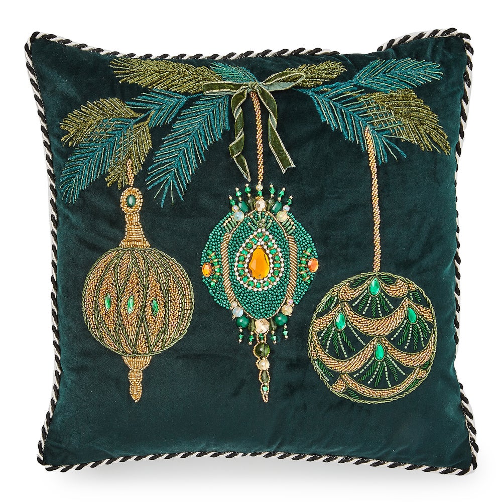 Emerald Ornaments Beaded Throw Pillow mackenzie-childs Panama imagen 1