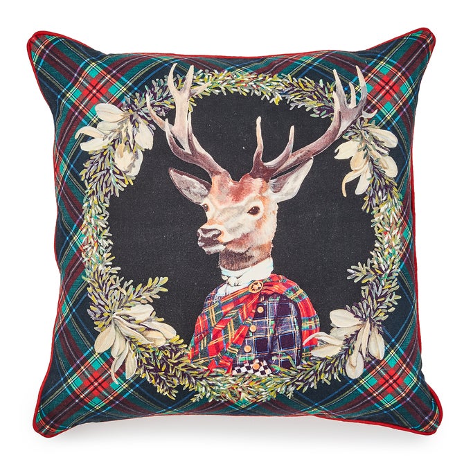 Tartan Stag Throw Pillow image number 0