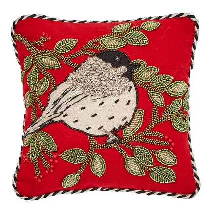 Chickadee Beaded Throw Pillow