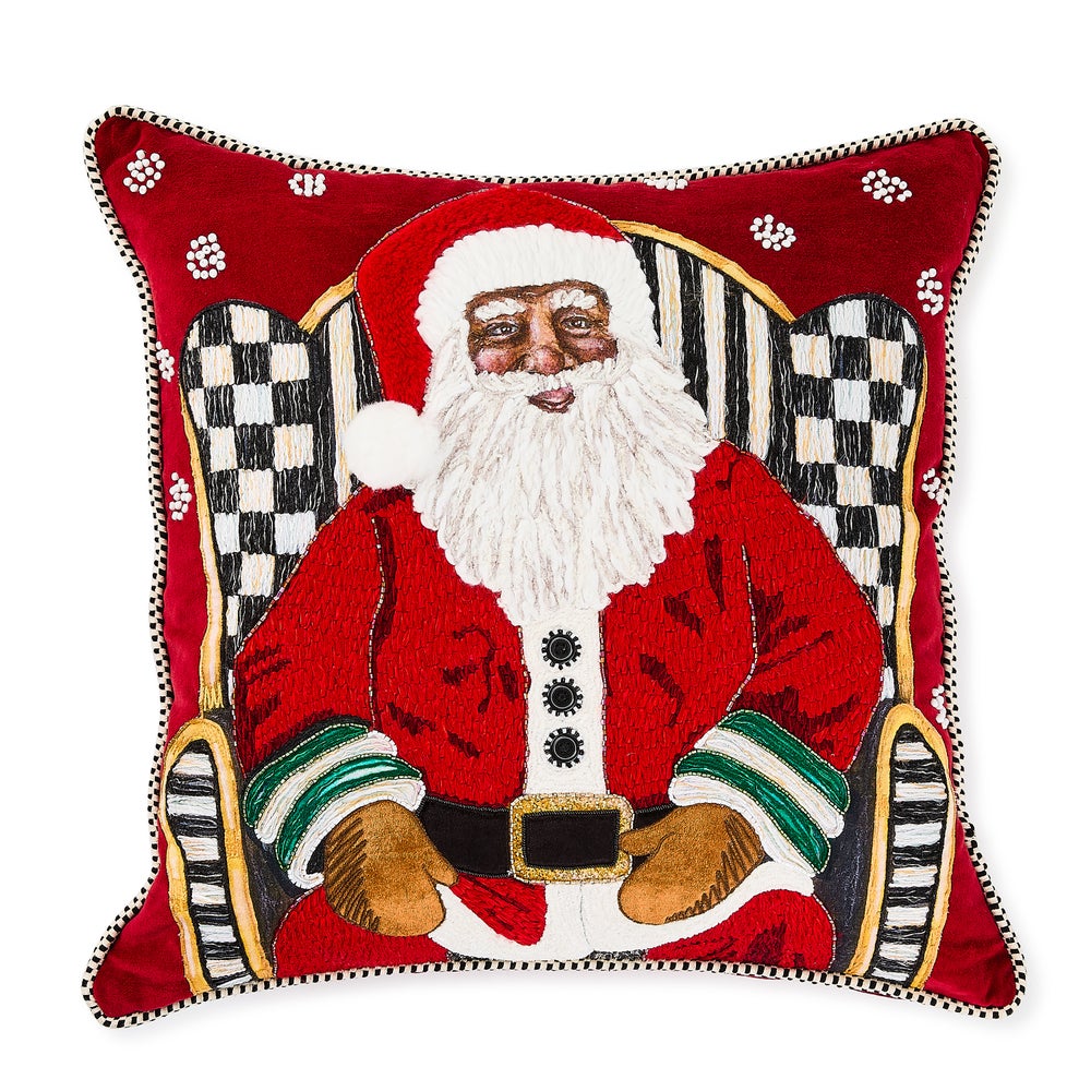 Holiday Black Santa Throw Pillow mackenzie-childs Panama imagen 1 Holiday Black Santa Throw Pillow mackenzie-childs Panama imagen 1