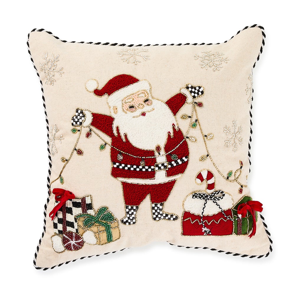 Santa with Tree Lights Throw Pillow mackenzie-childs Panama imagen 1 Santa with Tree Lights Throw Pillow mackenzie-childs Panama imagen 1