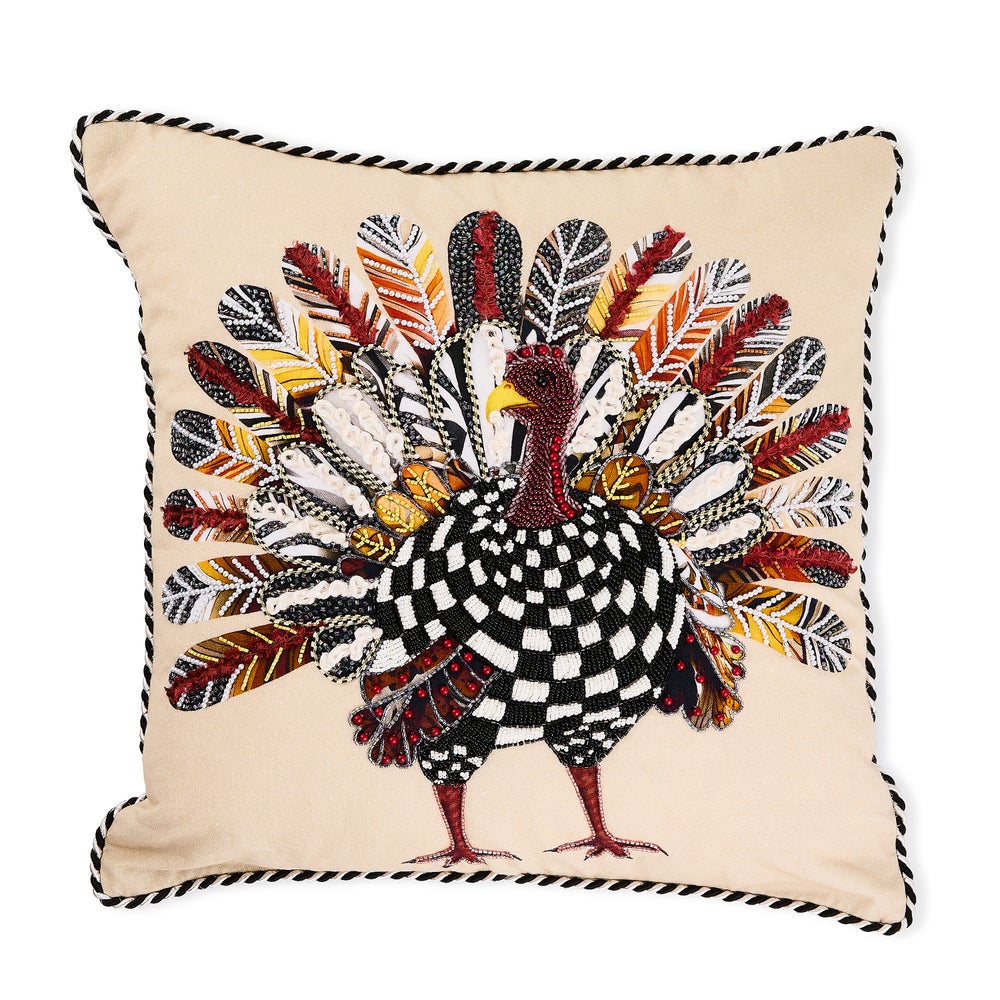 Checked Turkey Throw Pillow mackenzie-childs Panama imagen 1 Checked Turkey Throw Pillow mackenzie-childs Panama imagen 1