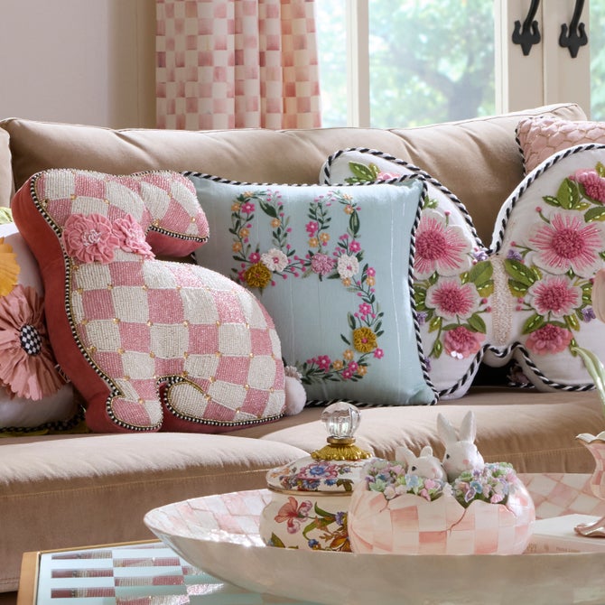 Floral Bunny Embroidered Throw Pillow image number 1