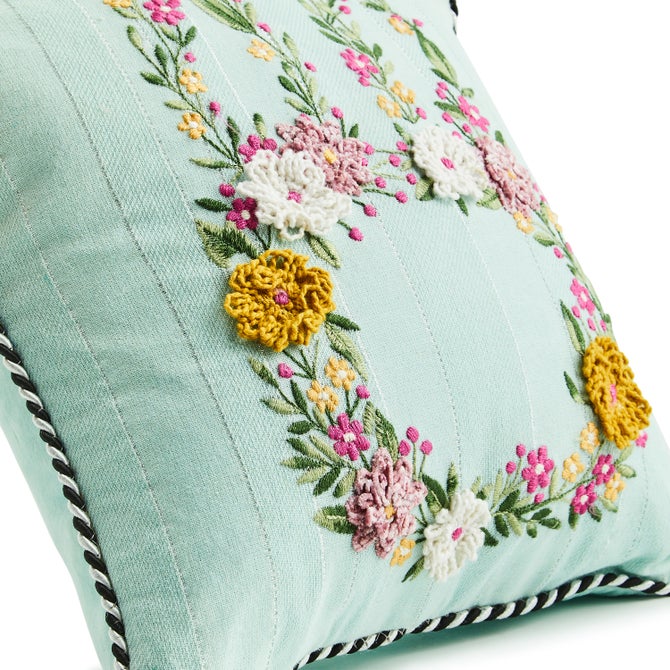 Floral Bunny Embroidered Throw Pillow image number 1