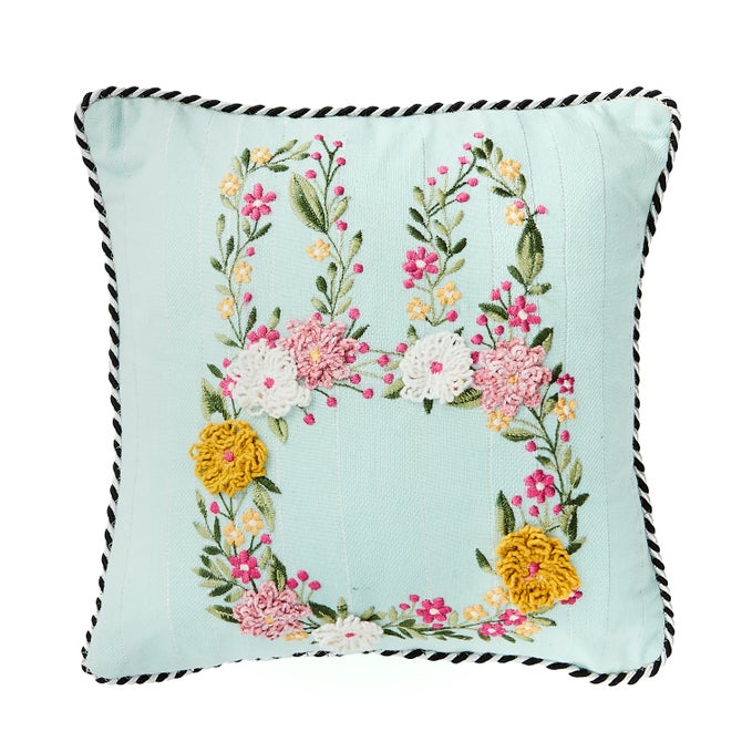 Floral Bunny Embroidered Throw Pillow image number 0