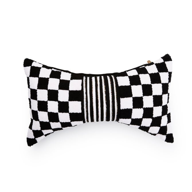 Black Check Bow Throw Pillow image number 0