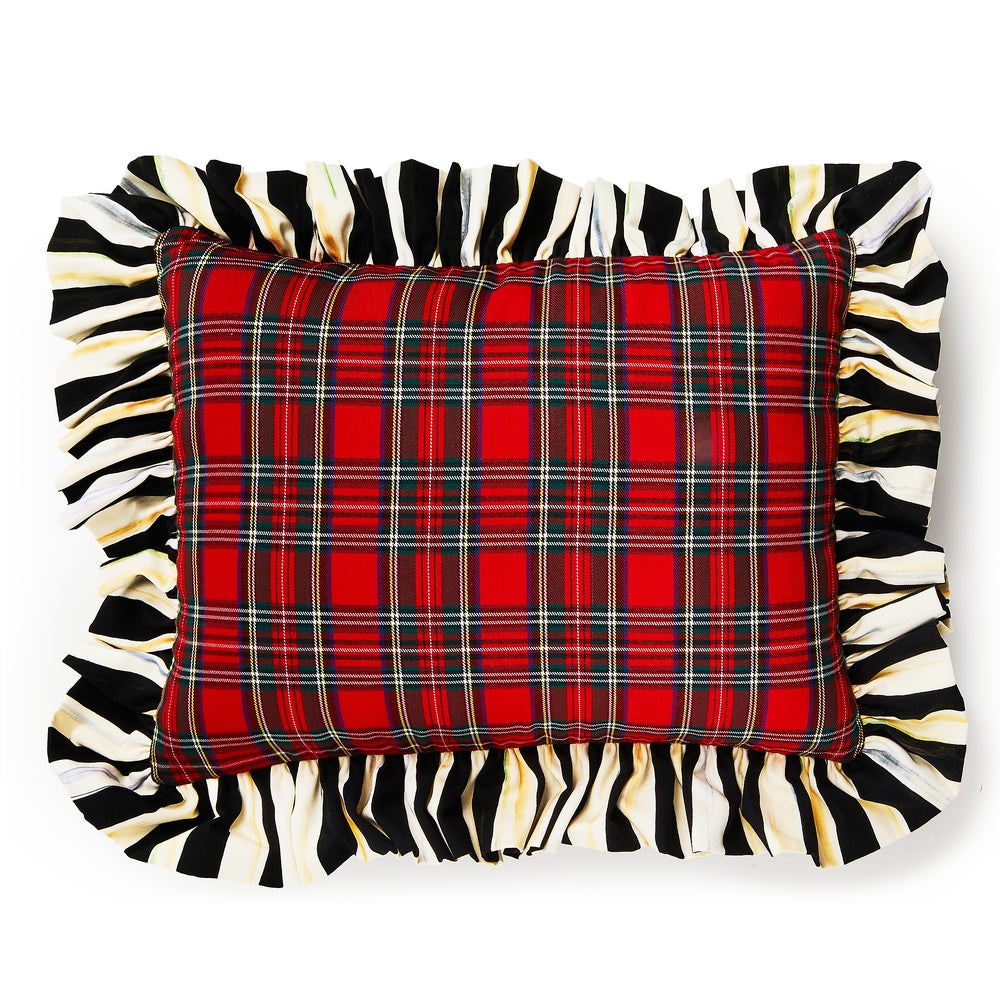 Red Tartan & Stripe Ruffle Pillow mackenzie-childs Panama imagen 1