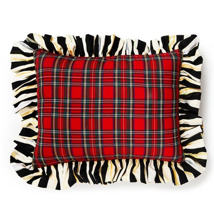 Red Tartan & Stripe Ruffle Lumbar Pillow