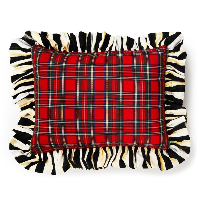 Red Tartan & Stripe Ruffle Pillow image number 0