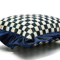Courtly Check With Denim Ruffle Lumbar Throw Pillow
