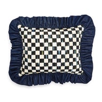 Courtly Check With Denim Ruffle Lumbar Throw Pillow