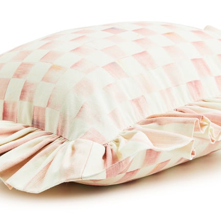 Rosy Check Ruffle Lumbar Throw Pillow