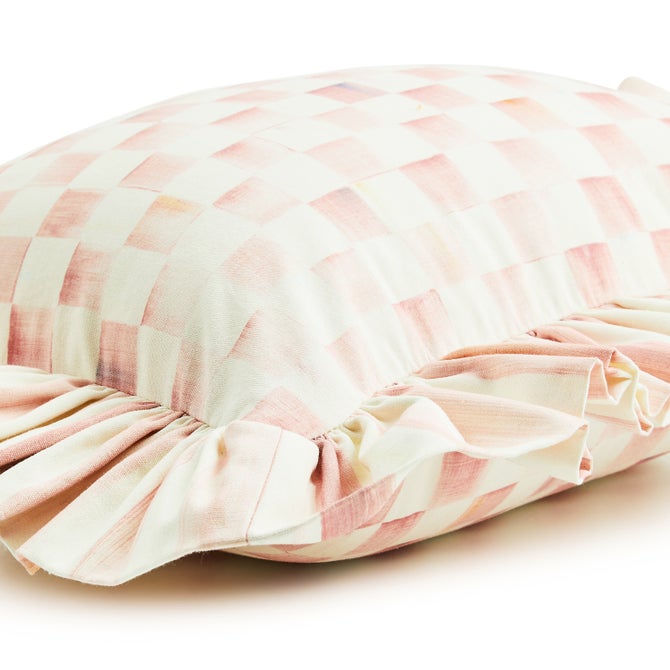 Rosy Check Ruffle Lumbar Throw Pillow image number 1
