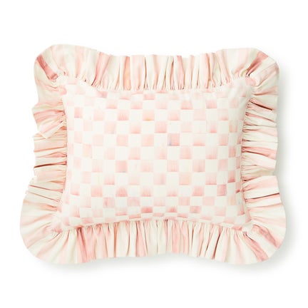 Rosy Check Ruffle Lumbar Throw Pillow