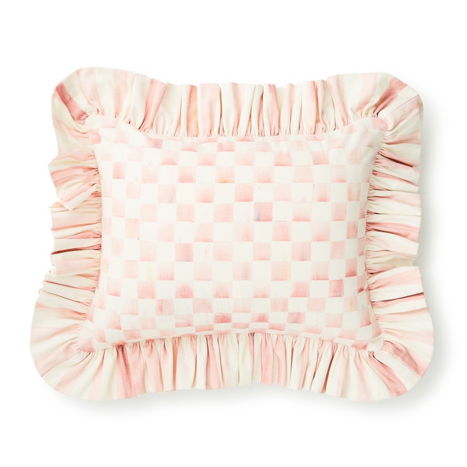 Rosy Check Ruffle Lumbar Throw Pillow image number 0
