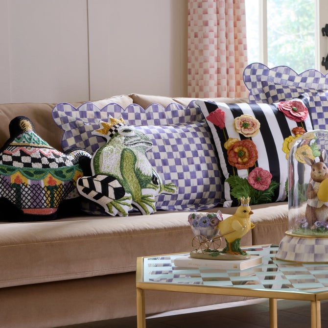 Violet Check Reversible Scalloped Lumbar Throw Pillow image number 1