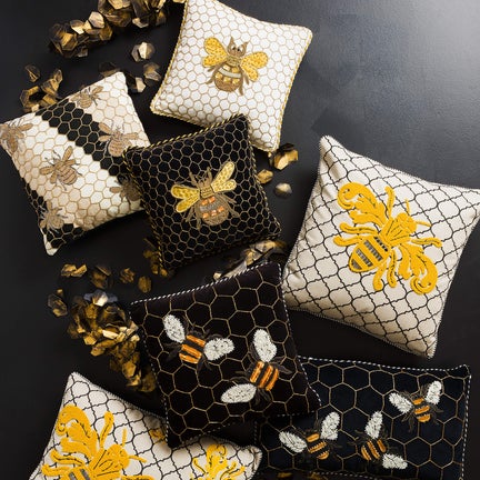 Queen Bee Ivory Throw Pillow